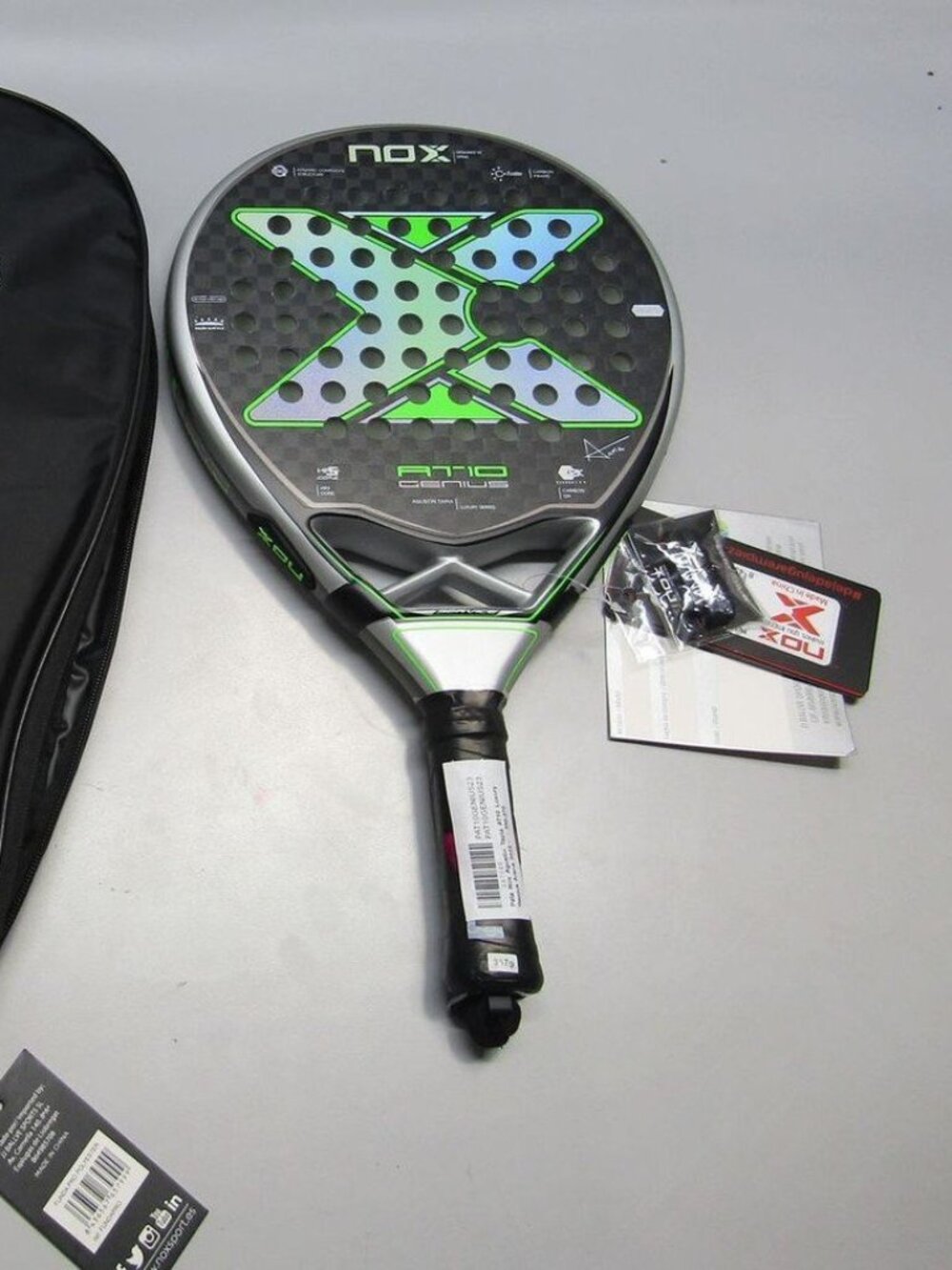 NOX Padel Racket AT10 Genius 12K By Agustin Tapia 23-Green/Silver